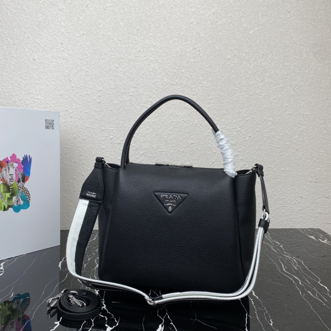 Prada Medium Leather Handbag Shoulder Bag Black 1BC170